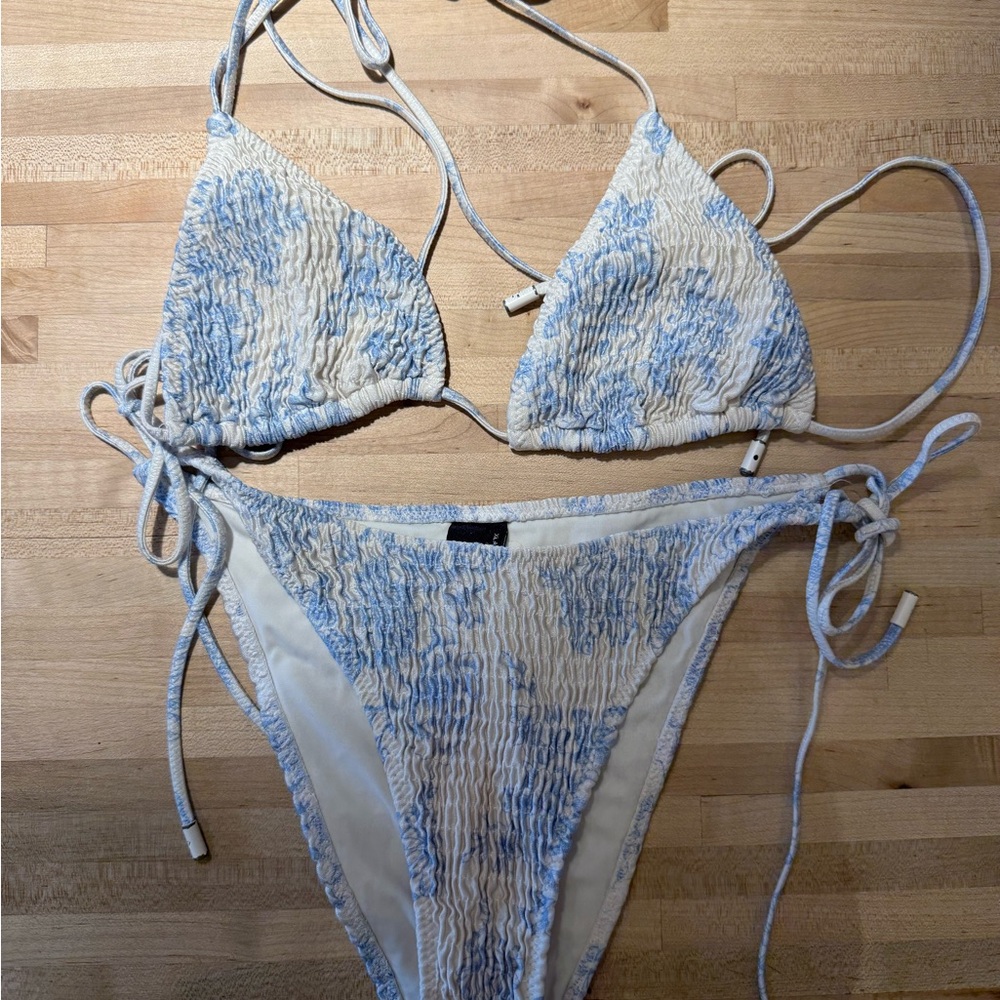 Triangl Swimwear Blue and White Bikini with Adjustable Straps